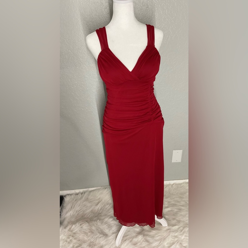 Enfocus Studio Red Ruched Maxi Dress Sweetheart Neckline